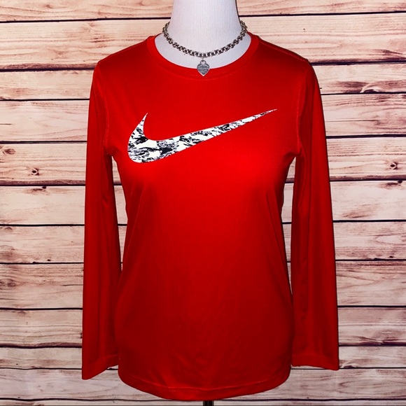 Nike Tops - 🚫SOLD🚫 Nike Red Dri Fit Long Sleeve Athletic Top